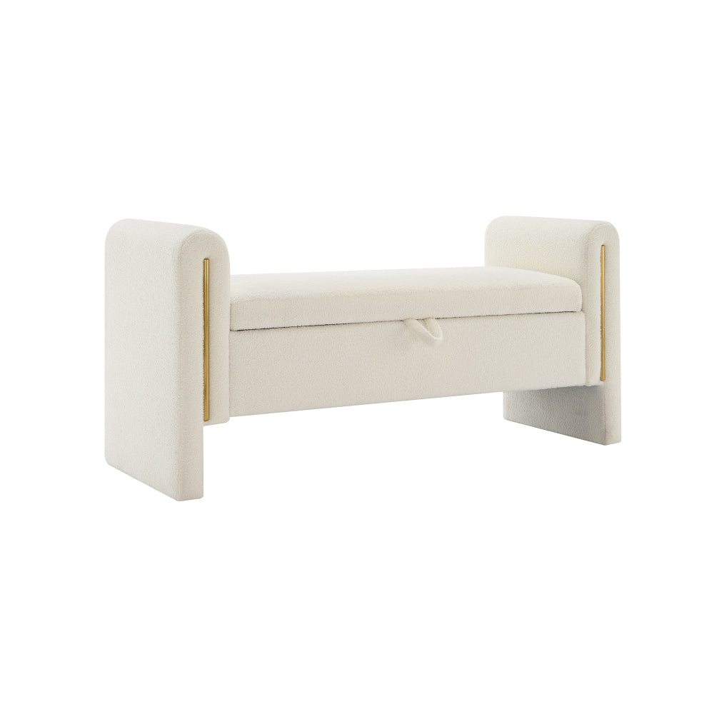 Modern Teddy Bed End Bench with Arms and Storage,Upholstered Large Foot Rest Stool, Comfy Window Vanity Bench for Living Room,Bedroom,Dorm,Coffee Table,Teddy Cream