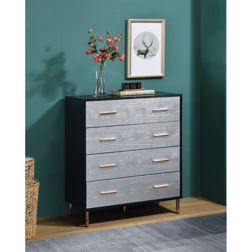 Myles Black, Silver & Gold Finish Jewelry Armoire