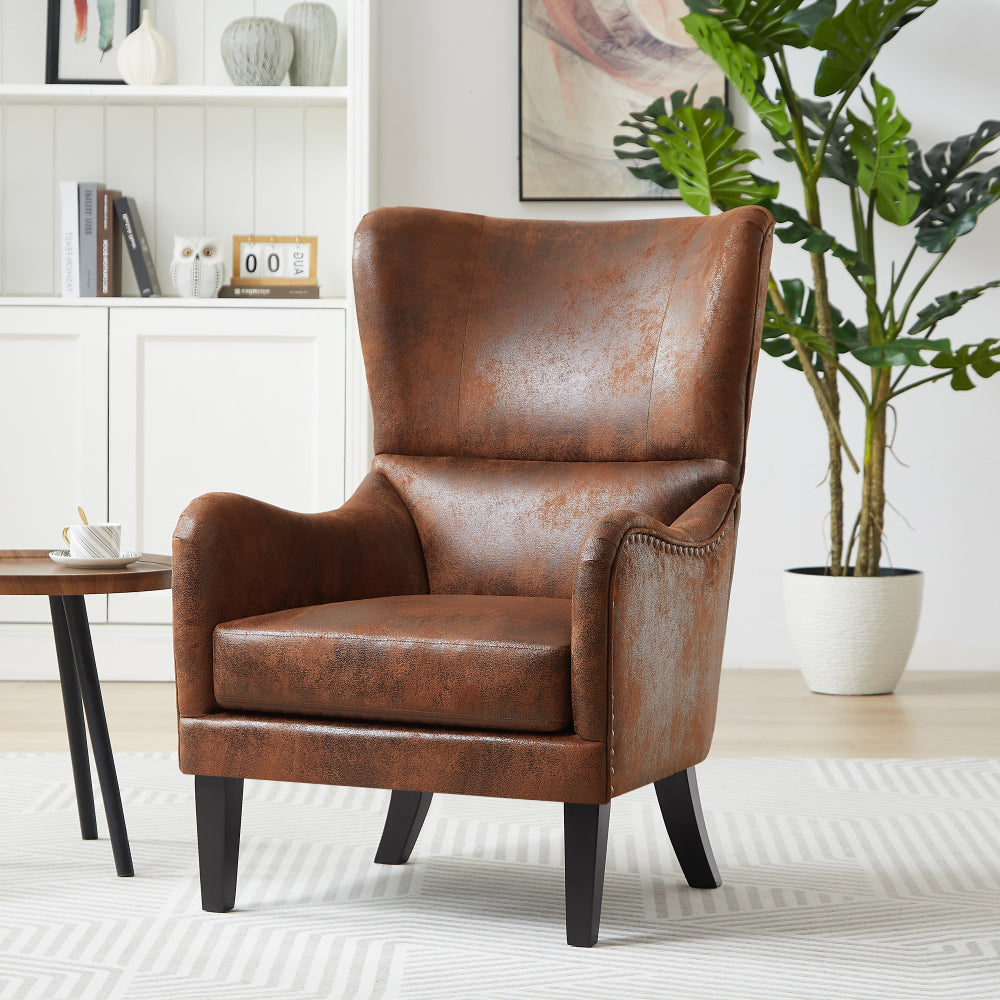 Mirod Vintage Distressed Ottoman,Classic Riveted Footrest with Solid Wood Legs for Living Room, Bedroom & Study