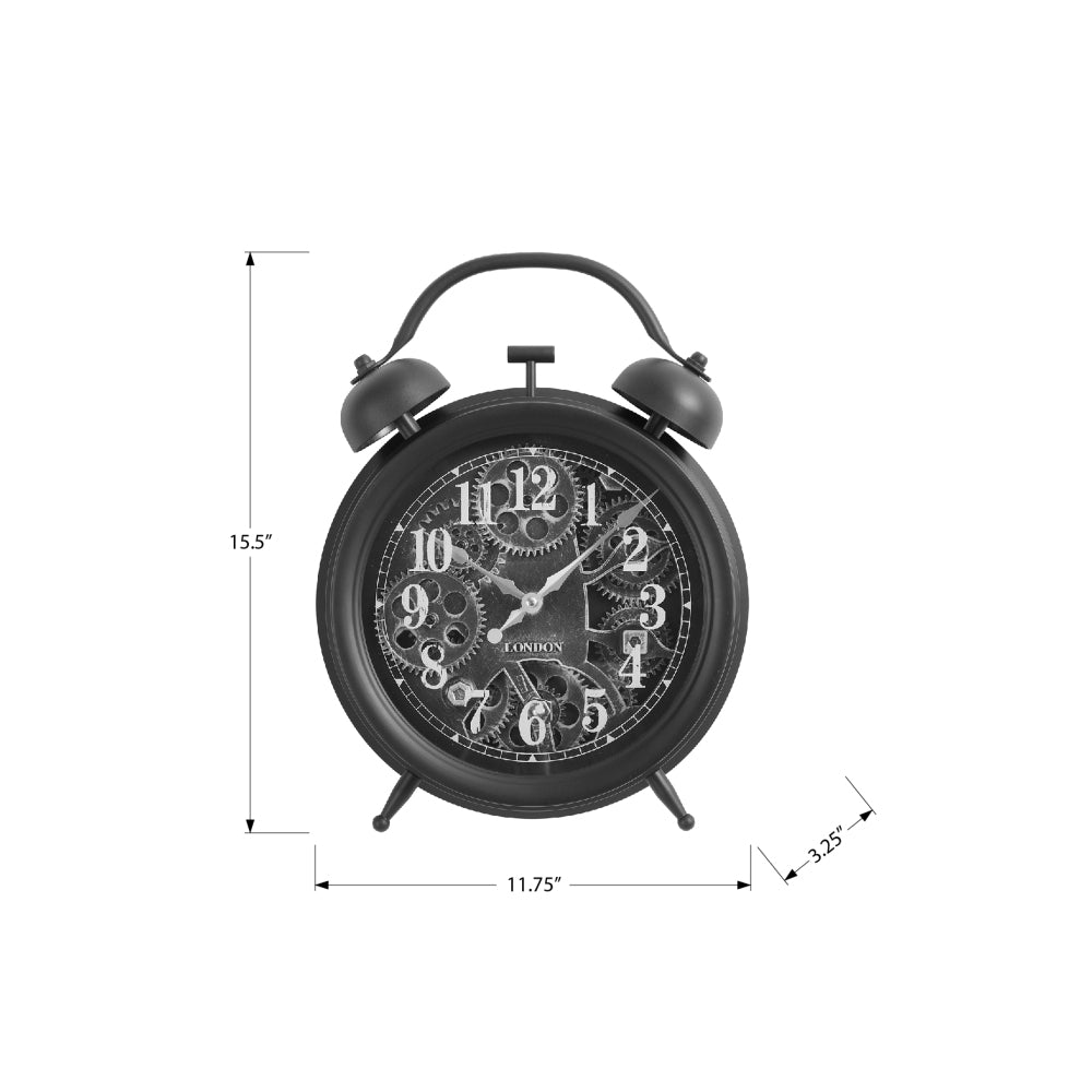 Clocks, 12" Round, Gear Mechanism, Table Clock, Black, Transitional