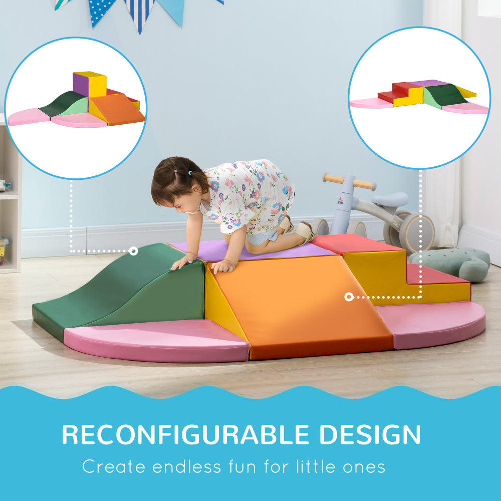 Qaba 6-Pieces Foam Climbing Blocks for Toddlers 1-3 Years, Soft Play Set for Climb and Crawl, Indoor Kids Baby Activity Play Set, Assorted