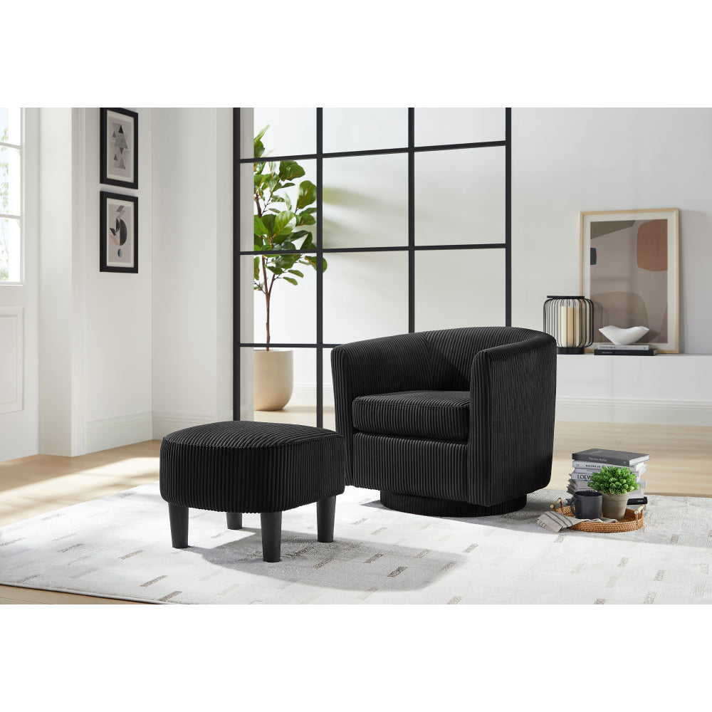Swivel Accent Chair 360° Comfy Recliner Corduroy Arm Chair Single Sofa with Ottoman for Living Room Bedroom,Black