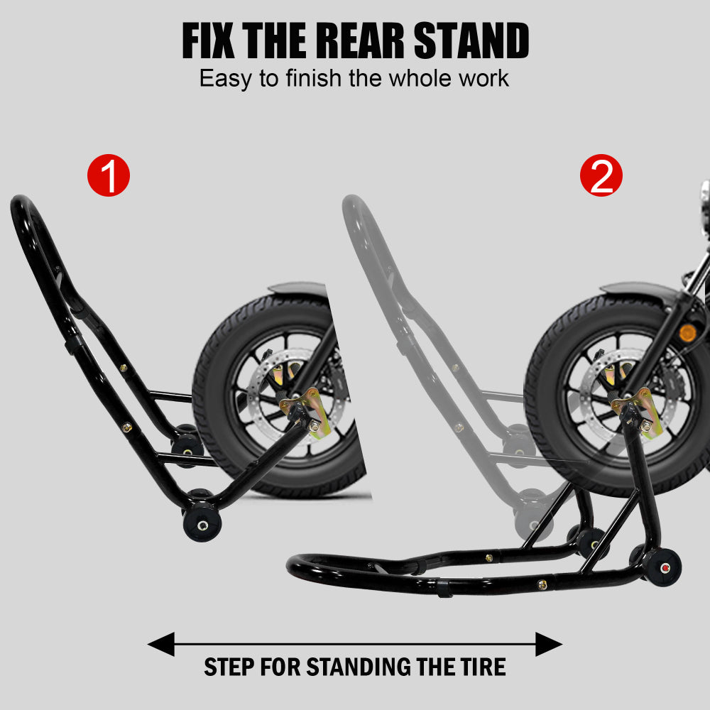 Motorcycle Stand Lift 440lbs Front Rear Combo Stand Lift Stand Front Wheel Fork Stand Rear U+K Fork Swingarm Spool Stand Compatible with Most Yamaha Honda Kawasaki Suzuki Motorcycles-- Black