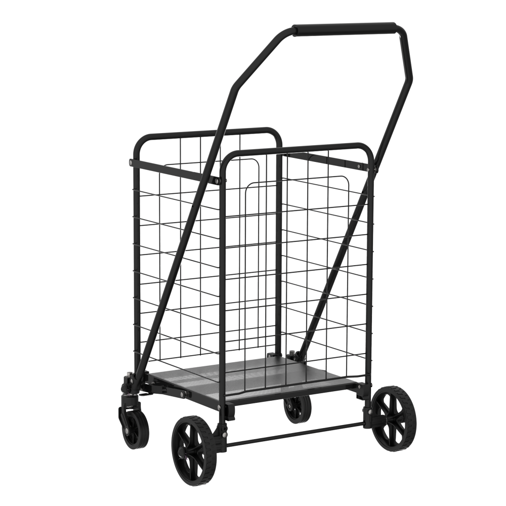 Shopping Cart with Shelf,Grocery Cart on Wheels, Foldable Utility Shopping Carts with 360° Rolling Swivel Wheels for Groceries Laundry