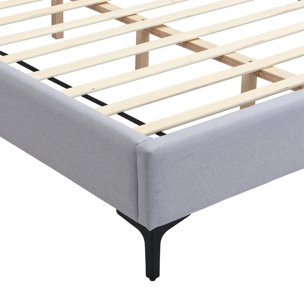Chic Linen Upholstered Bed with Integrated Lights and Shelves, Grey, Queen