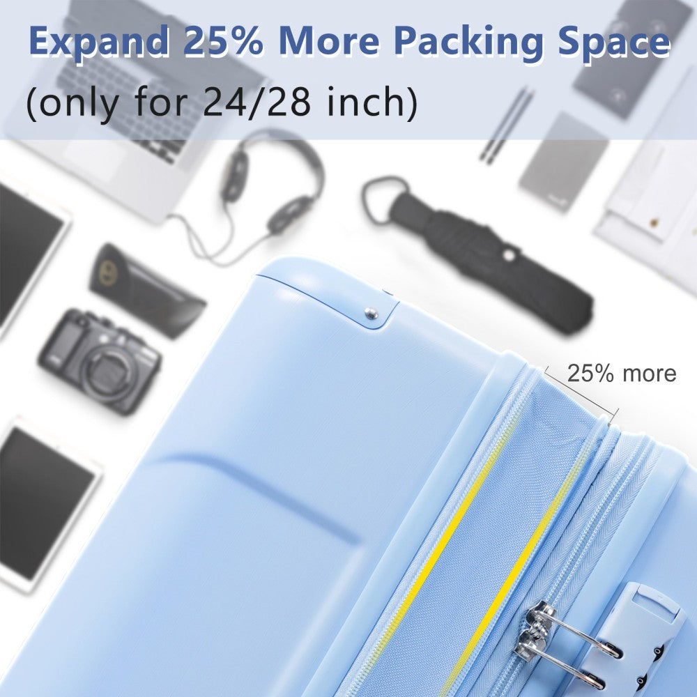 Hardshell Luggage, Lightweight Durable ABS Suitcases with Double Wheels, Expandable 28-inch Checked Luggage 28" (Skyblue)