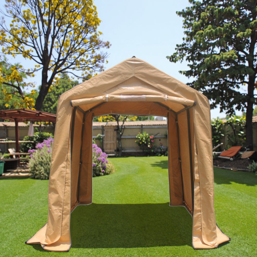 7x12ft Outdoor Portable Gazebo Storage Shelter Shed with 2 Roll up Zipper Doors & Vents Carport for Motorcycle Waterproof and UV Resistant Anti-Snow Portable Garage Kit Tent, Sand