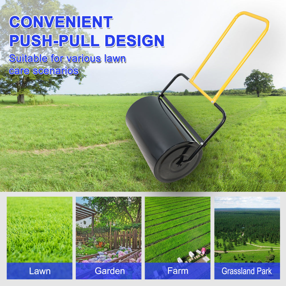 40 litre high capacity lawn roller, can fill sand/water, U-shaped ergonomic handle, easy to push and pull, suitable for gardens, farms, parks, black