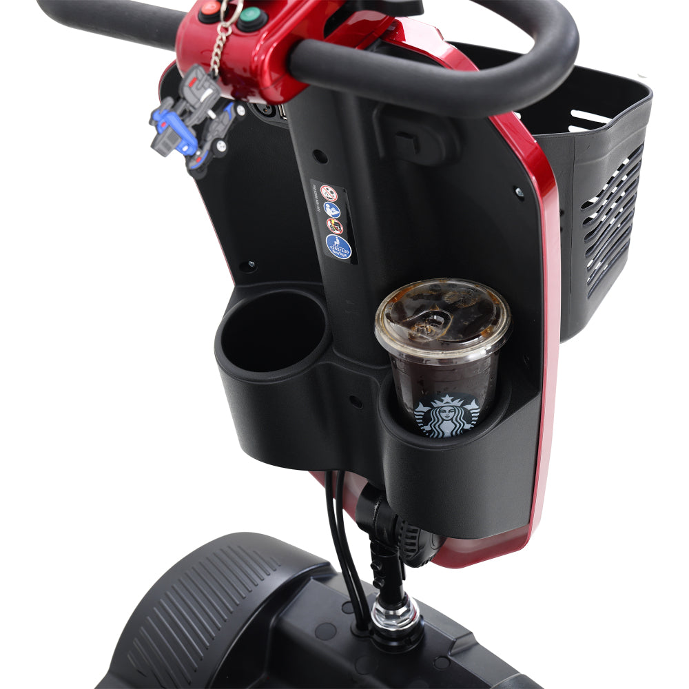 MAX PLUS RED 4 Wheels Outdoor Compact Mobility Scooter with Rear Basket,16 Miles, Cup Holders & USB charger Port