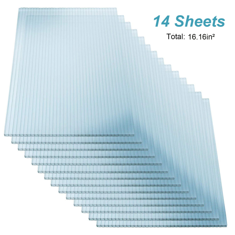 14 Pieces Set 2' (W) x 4' (L) Polycarbonate Panel,Twin-Wall Polycarbonate Sheets Waterproof UV Protected Reinforced Clear Sheets for Greenhouse, Outdoor, Plant Stand Roof
