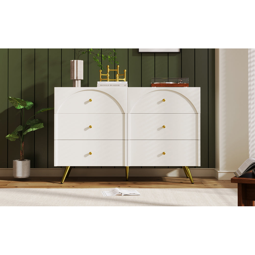 Modern metal foot six-drawer dining cabinet, combining high-quality wood and metal, simple style, dining/living room/kitchen storage cabinets, providing large storage space