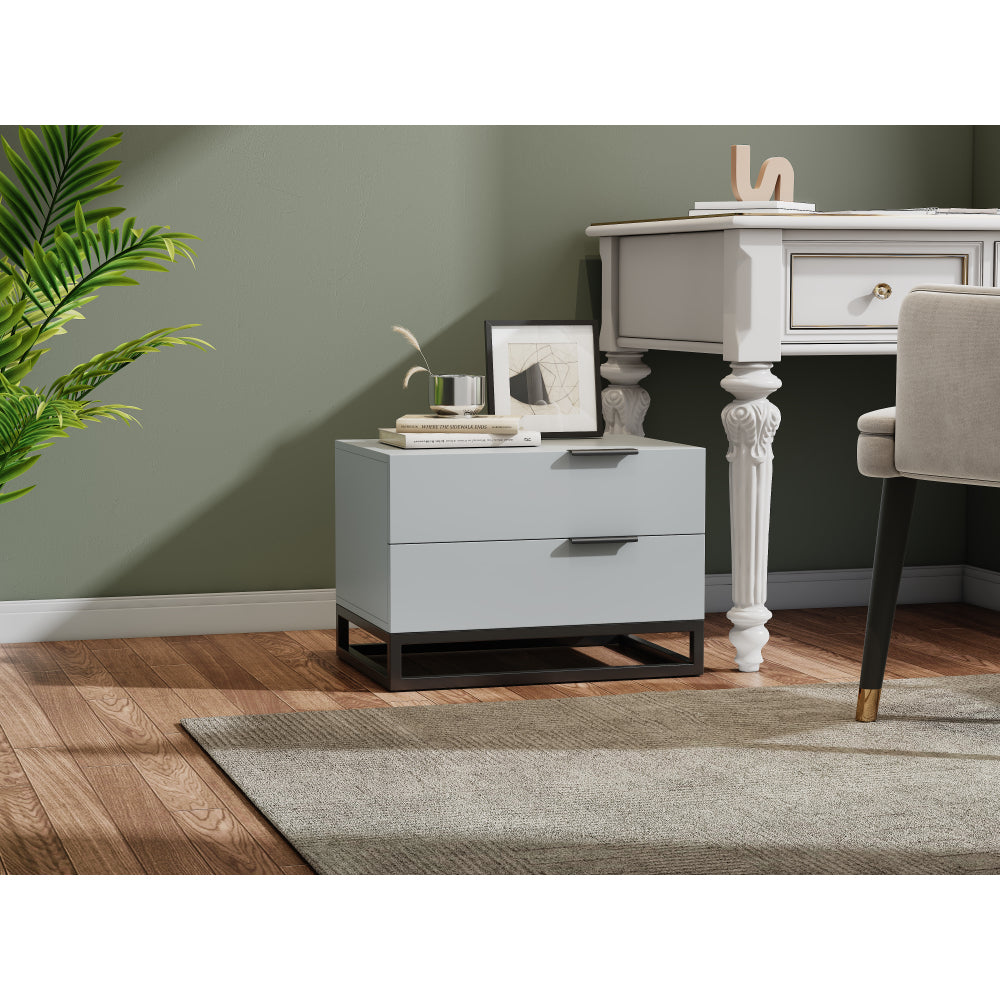 22" Grey white Nightstand with 2 Drawer , Small Dressers for Closet, Wood Storage Cabinet for Hallway Bedroom Entryway, Sofa Beside Table Drawer Chest