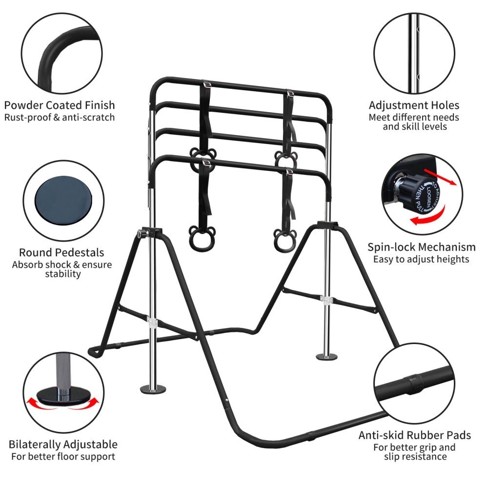 Black Multi-Functional Adjustable Height Children's Horizontal Gymnastic Bar With Bear Rings