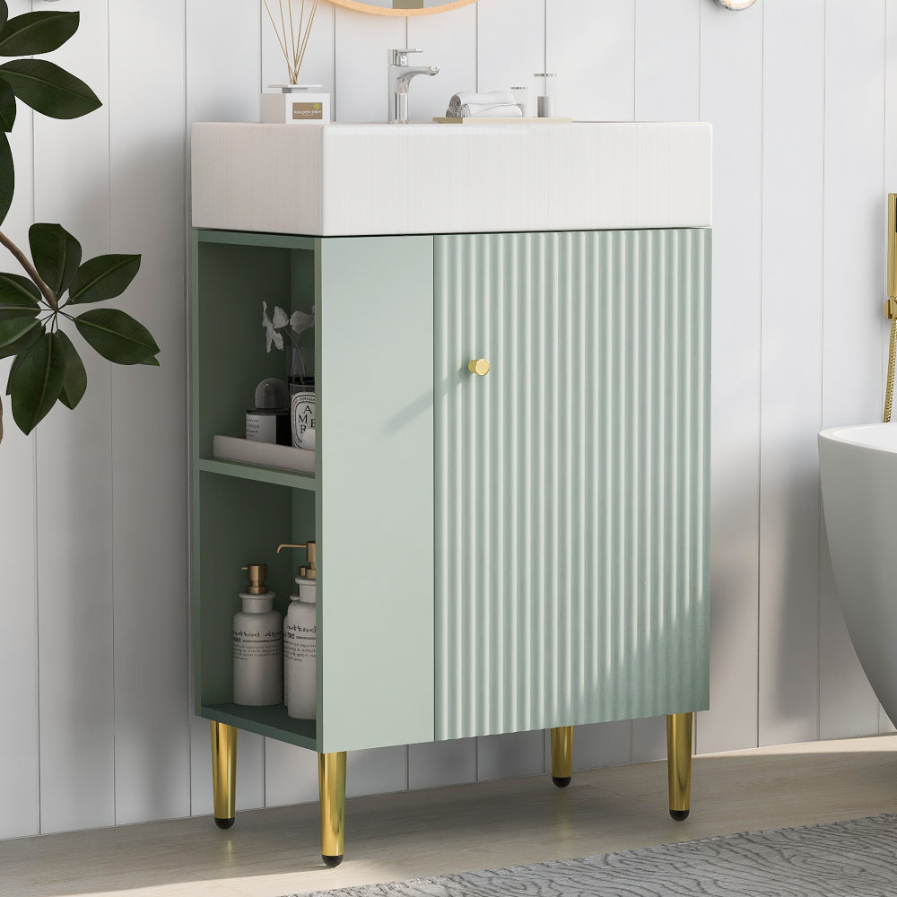 21.6" white Bathroom vanity, Combo Cabinet, Bathroom Storage Cabinet, Single Ceramic Sink, Left side storage