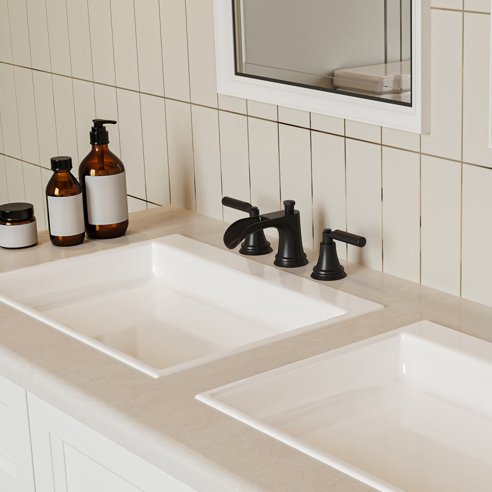 Matte Black Widespread Waterfall Bathroom Faucet with Pop-Up Drain
