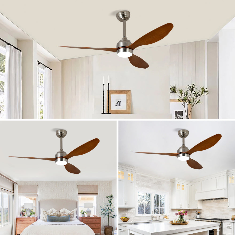 52" Ceiling Fan with Lights Quiet DC Motor 3 ABS Blade Ceiling Fans 6 Speed Levels,Reversible Ceiling Fan, for Patio Living Room, Bedroom, Office,Indoor.(Stain nickel + Walnut )