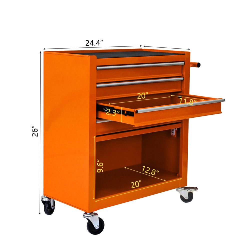 4 DRAWERS MULTIFUNCTIONAL TOOL CART WITH WHEELS-ORANGE