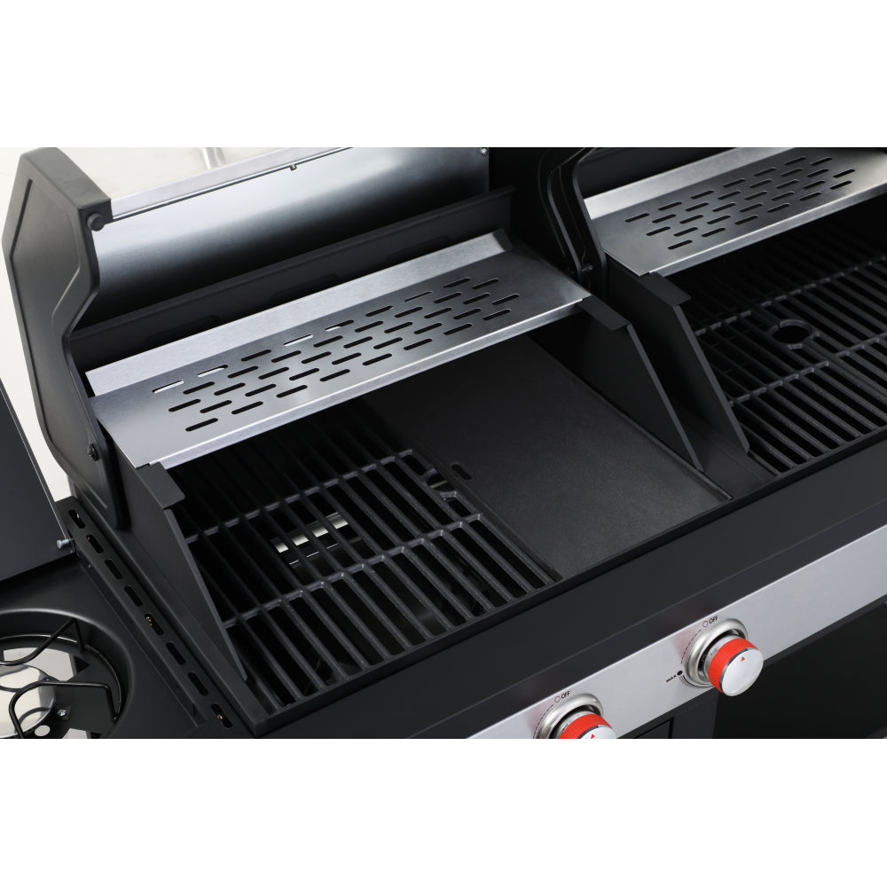 3-Burner Propane Gas BBQ Grill with Side Burner, combined with charcoal grill, 37230BTU Output With Enameled Cast Iron Cooking Grids For Outdoor Barbecue, Stainless Steel