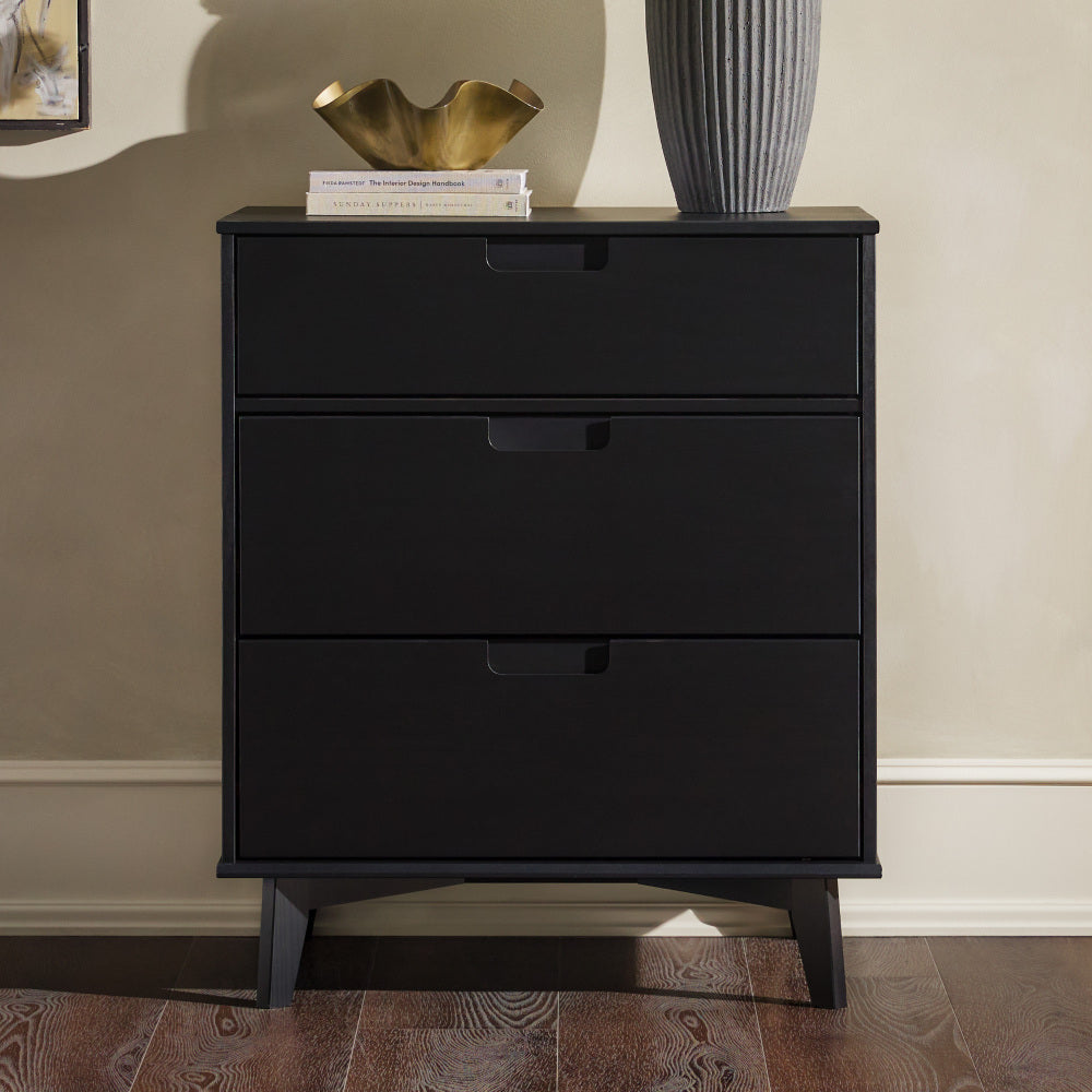 Mid-Century Modern Solid Wood 3-Drawer Dresser – Black