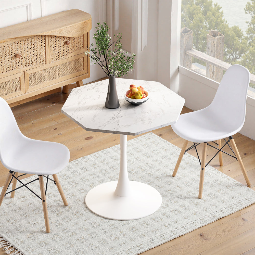 31.50"Modern Octagonal Coffee Table with MDF Table Top,Metal Base, for Dining Room, Kitchen, Living Room,White
