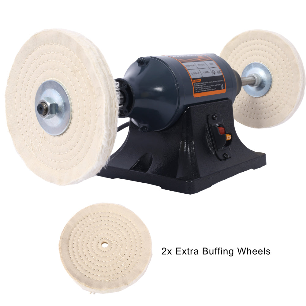 Extra long 8-Inch Electric Polisher Bench Buffer Grinder -4 Pole motor; Includes 4PCs 80Ply Thic Buffing Wheels for Polishing Metal, Jewelry, Knives, Wood, Jade,etc. CSA Certificated