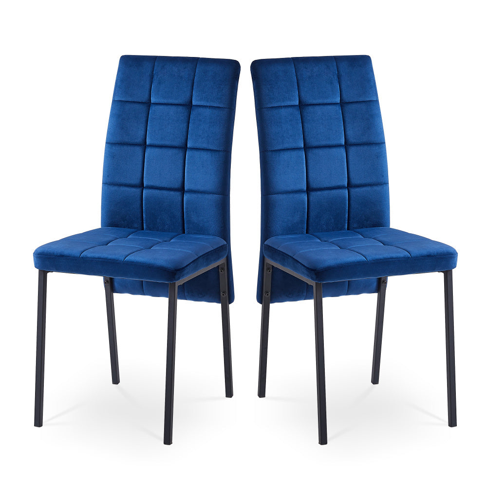 Dark Blue Velvet High Back Nordic Dining Chair Modern Fabric Chair with Golden Color Legs, Set Of 4