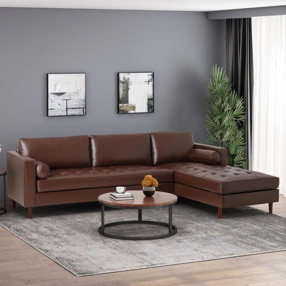 Modern Minimalist 70.75" L-Shape Couch with Chaise, 4-Seater Modular Sectional Sofa, Convertible Upholstered Couches for Living Room Bedroom(Dark Brown, PU)