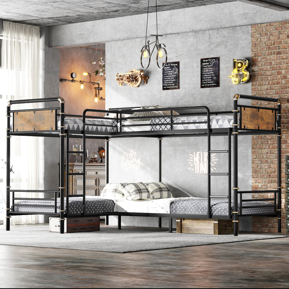 Twin XL over Twin XL Metal Bunk Bed, Industrial Detachable Bunkbeds with Safety Guard Rails for Teens, White(Expect Arrival Date 2025/6/18)
