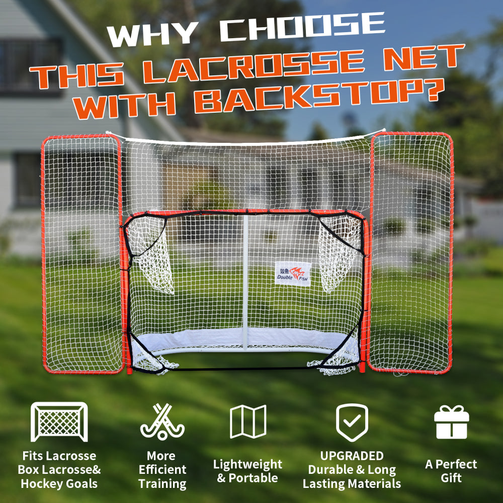 DOUBLE FISH 72" Hockey Goal With Backstop & Targets - Durable Outdoor Street Net, Red & White, For Adult Players
