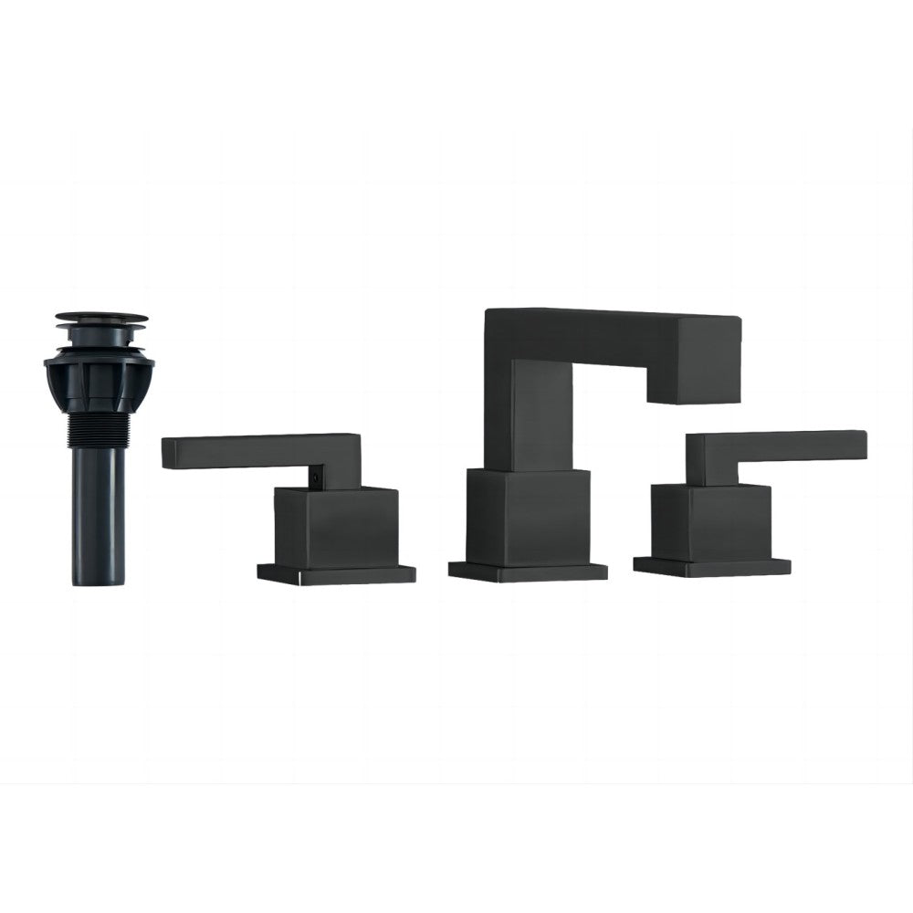 Brushed Nickel Widespread Bathroom Faucet, Waterfall Bathroom Faucets for Sink 3 Hole, 2-Handles Modern Vanity Faucet with Pop Up Drain Assembly and Lead-Free Supply Hose,8-Inch