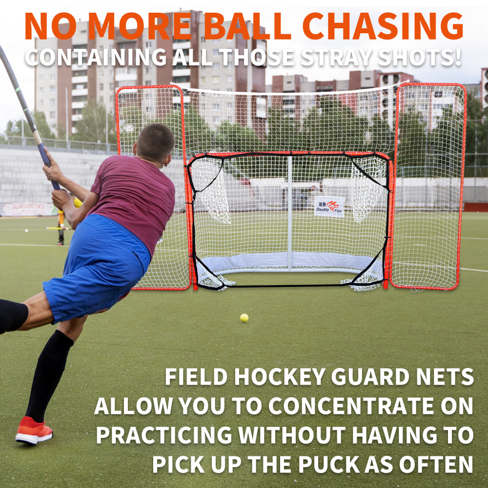 DOUBLE FISH 72" Hockey Goal With Backstop & Targets - Durable Outdoor Street Net, Red & White, For Adult Players