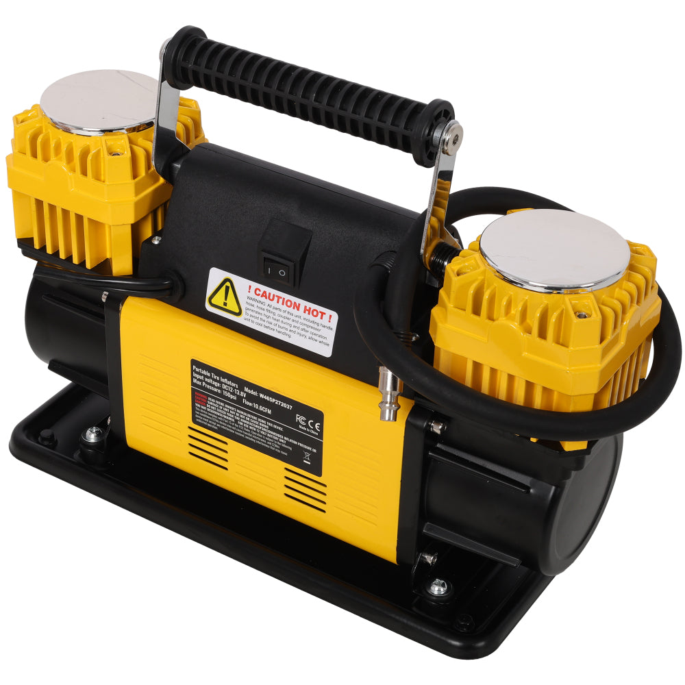 12V Dual Cylinder Heavy Duty Air Compressor,Tire Inflator with Pressure Gauge, Max 150 PSI,Tire Inflator Air Pump for Car, SUV, RV, Truck