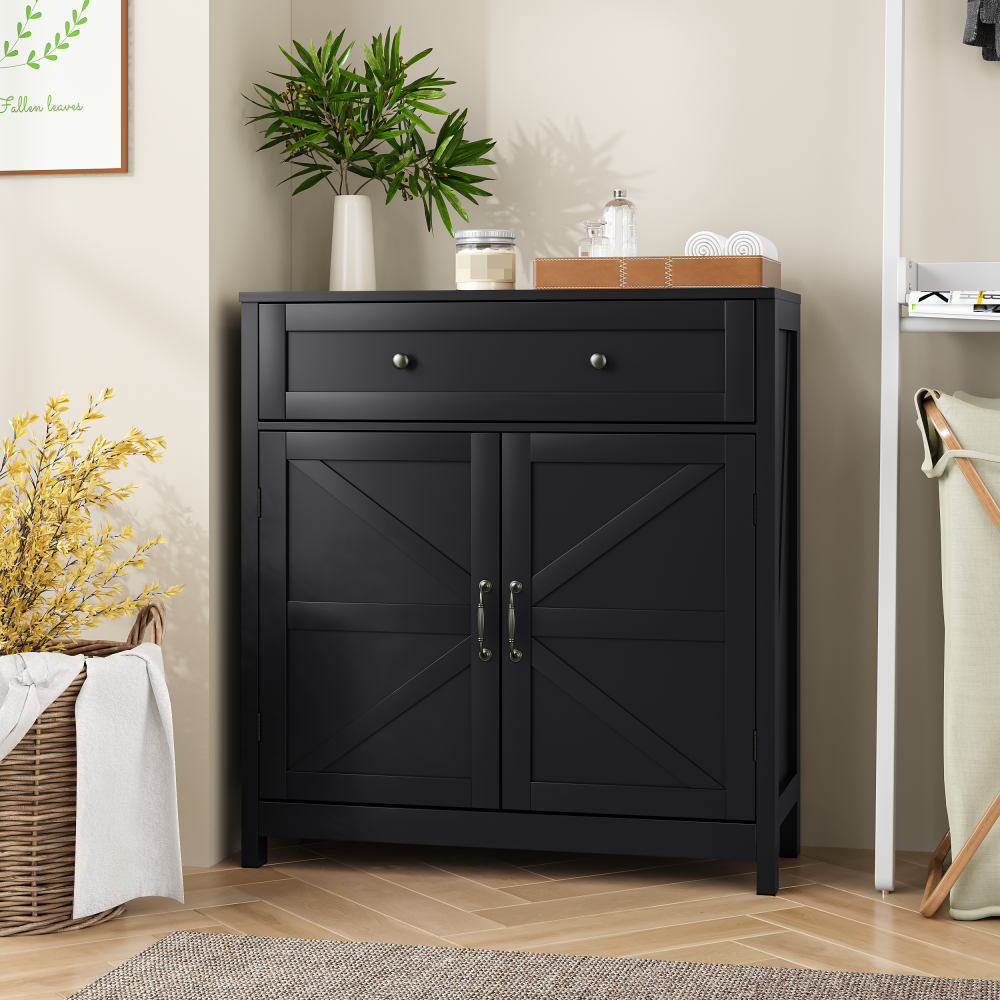 White two door rattan storage cabinet with adjustable partition, medieval modern independent buffet cabinet, multifunctional decorative cabinet suitable for living room, kitchen, bathroom, corridor