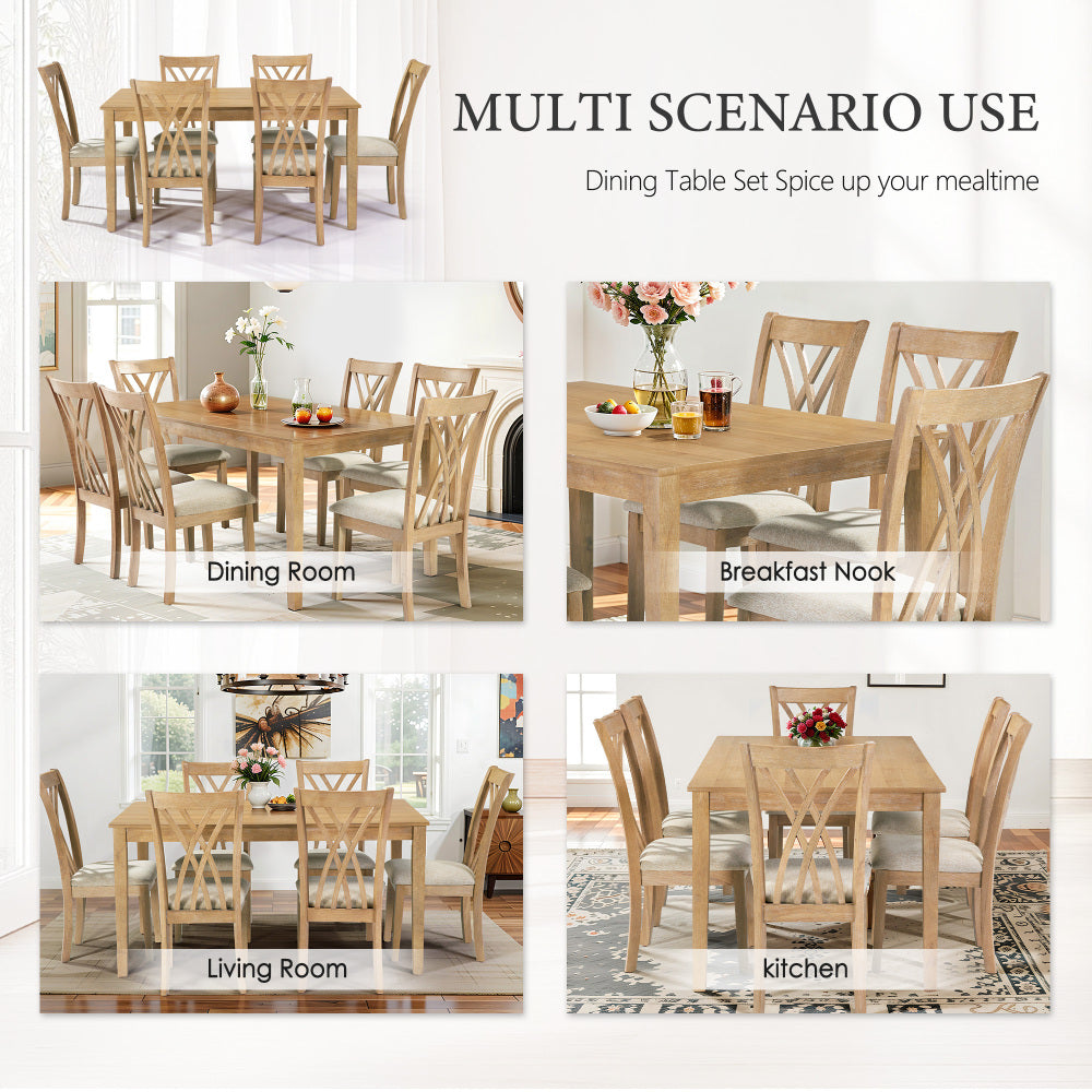 Dining Table Set with 6 Chairs, Modern Dining Table and Chairs Set, 1 Table & 6 Chairs, 60"L x 36"W Table, 23"H Chairs, Anti-Slip, Perfect for 4-6 Persons, Home, Kitchen, Living Room.