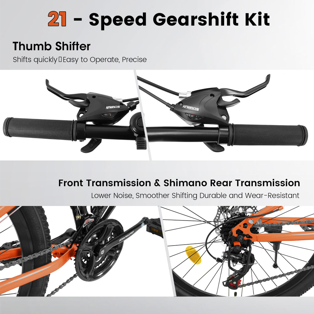 A26336-26 Inch steel Frame Shock Fork Plus Shock Absorber 21-speed Unisex Mountain Bike
