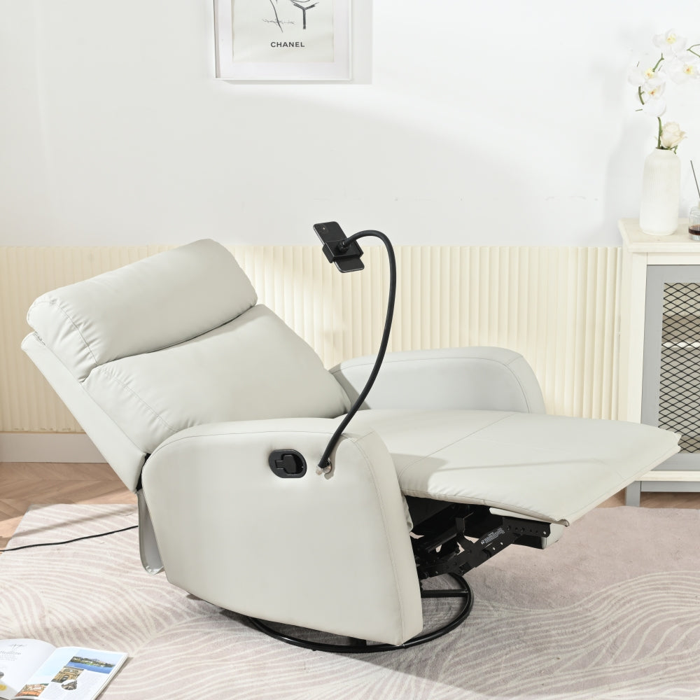 Rocking Recliner Chair,360° Swivel Nursery Rocking Chair,Glider Chair,Modern Small Rocking Swivel Recliner Chair for Bedroom,Living Room Chair Home Theater Seat,Phone Holder(Light Gray+360° Swivel)