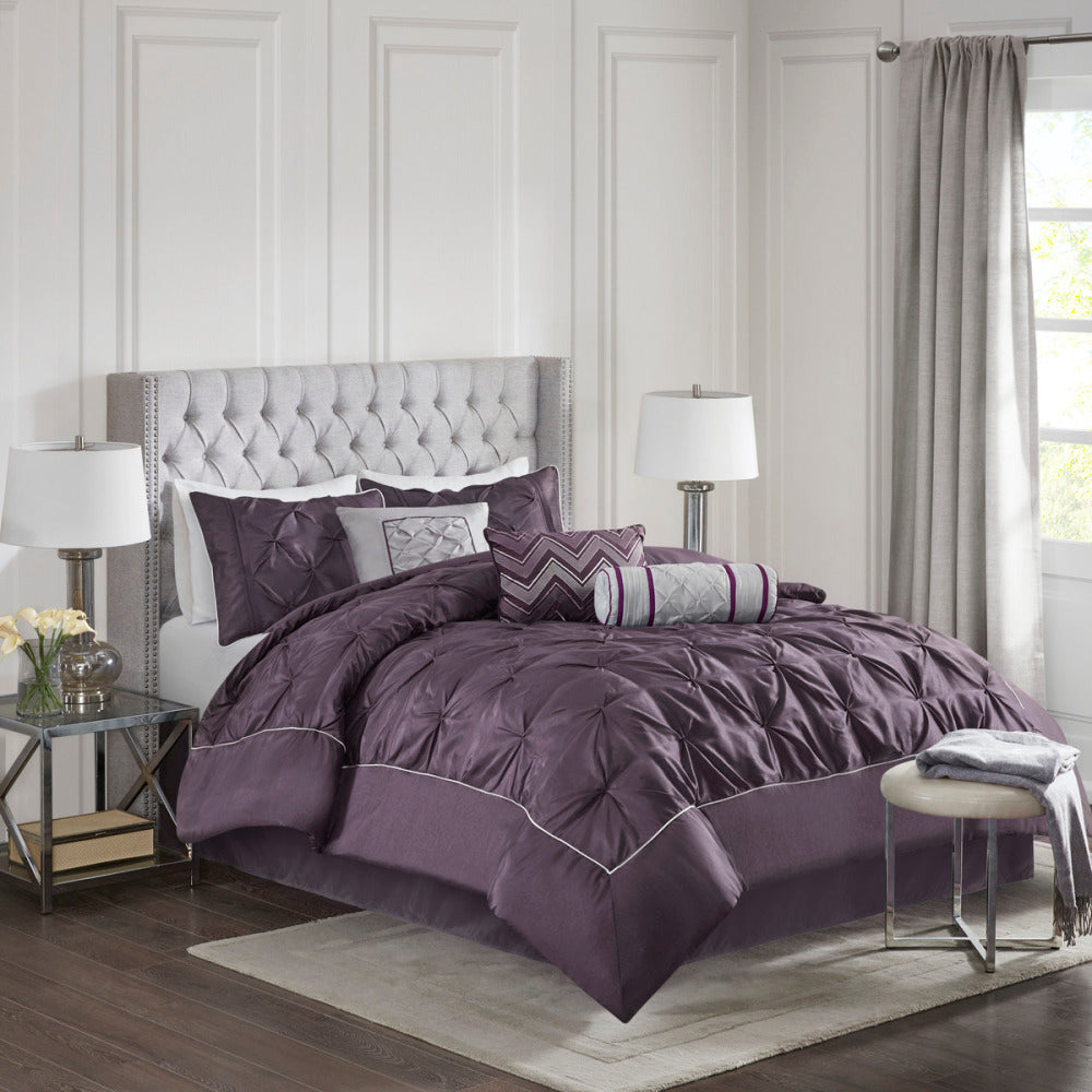 7 Piece Tufted Comforter Set Taupe King
