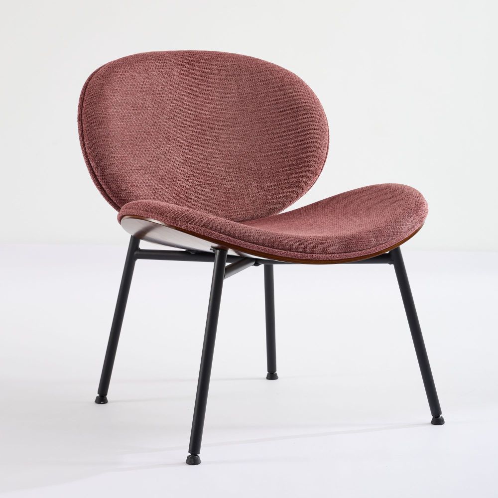 Mid-Century Modern Shell Chair Single Side Chair Tripod,bean paste pink fabric Lounge Chair in Walnut Finish Comfortable Backrest,Bean Paste Red color,SW1871PR