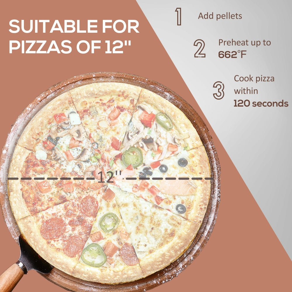 Outsunny Outdoor Pizza Oven with 12" Rotating Stone, Peel and Cover, Portable Pellet Wood Fired Pizza Maker with Foldable Legs, Stainless Steel Pizza Grill for Outside, Backyard, Outdoor Kitchen