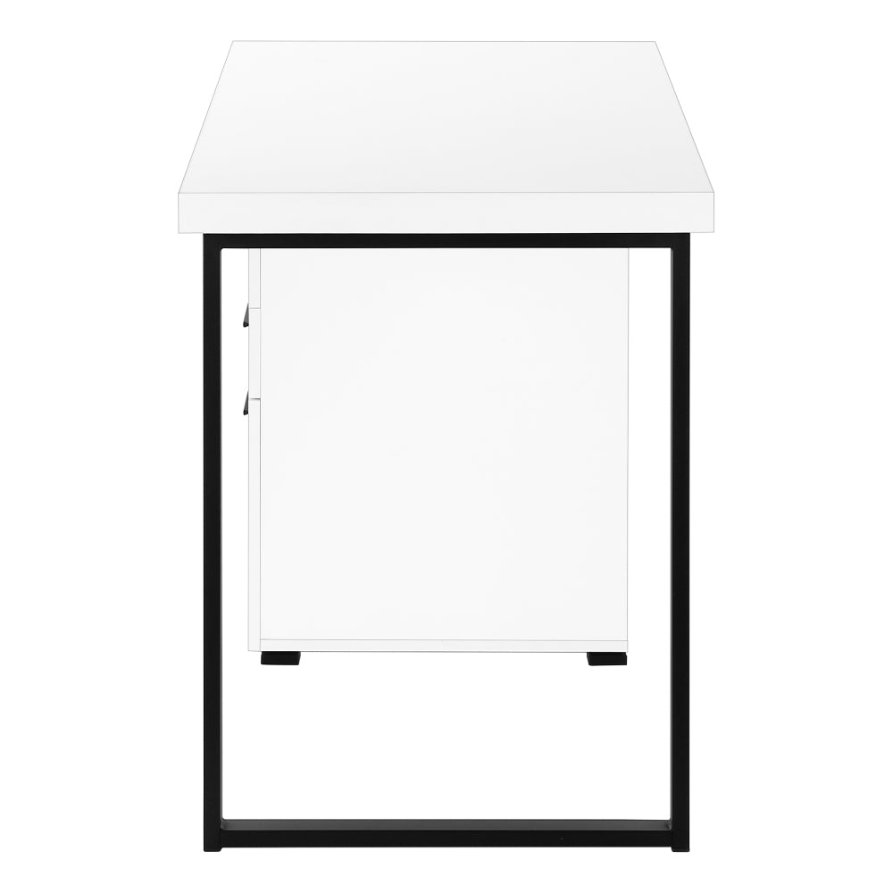 Computer Desk, Home Office, Laptop, Left, Right Set-up, Storage Drawers, 48"l, Work, White Laminate, Black Metal, Contemporary, Modern