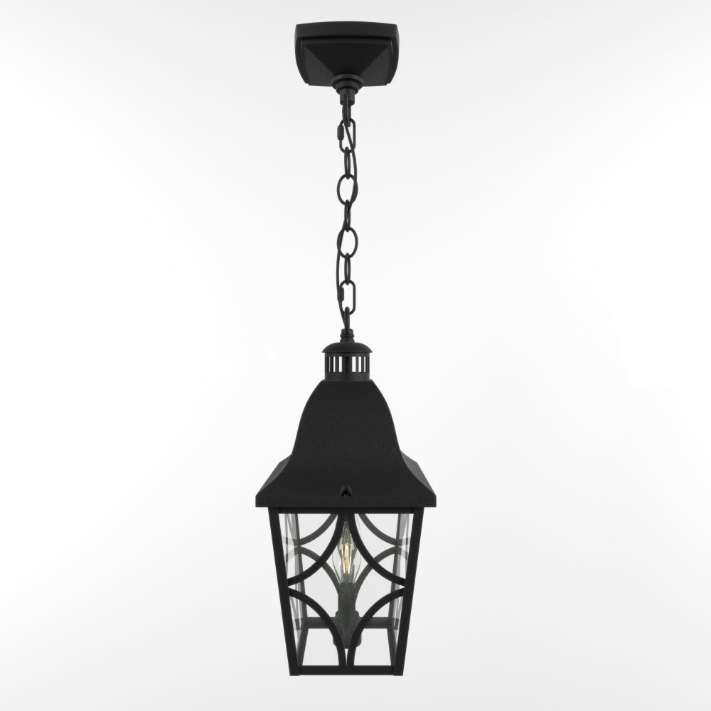 Outdoor Pendant Light Fixture, Modern Black Exterior Hanging Lantern Anti-Rust Metal Hanging Lights with Clear Glass Shade and Adjustable Chain for Porch Foyer Doorway Front Door (1 pack)
