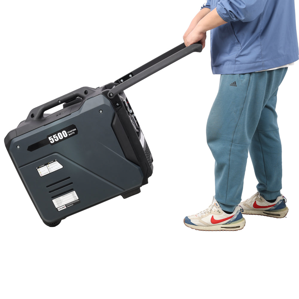 Super quiet Inverter Generator 5.5KW portable generator electric&remote start, foldable handle with wheels, 224cc 4 stroke EPA compliant, Gas&LPG Dual Fuel, With CO Sensor for more safety using
