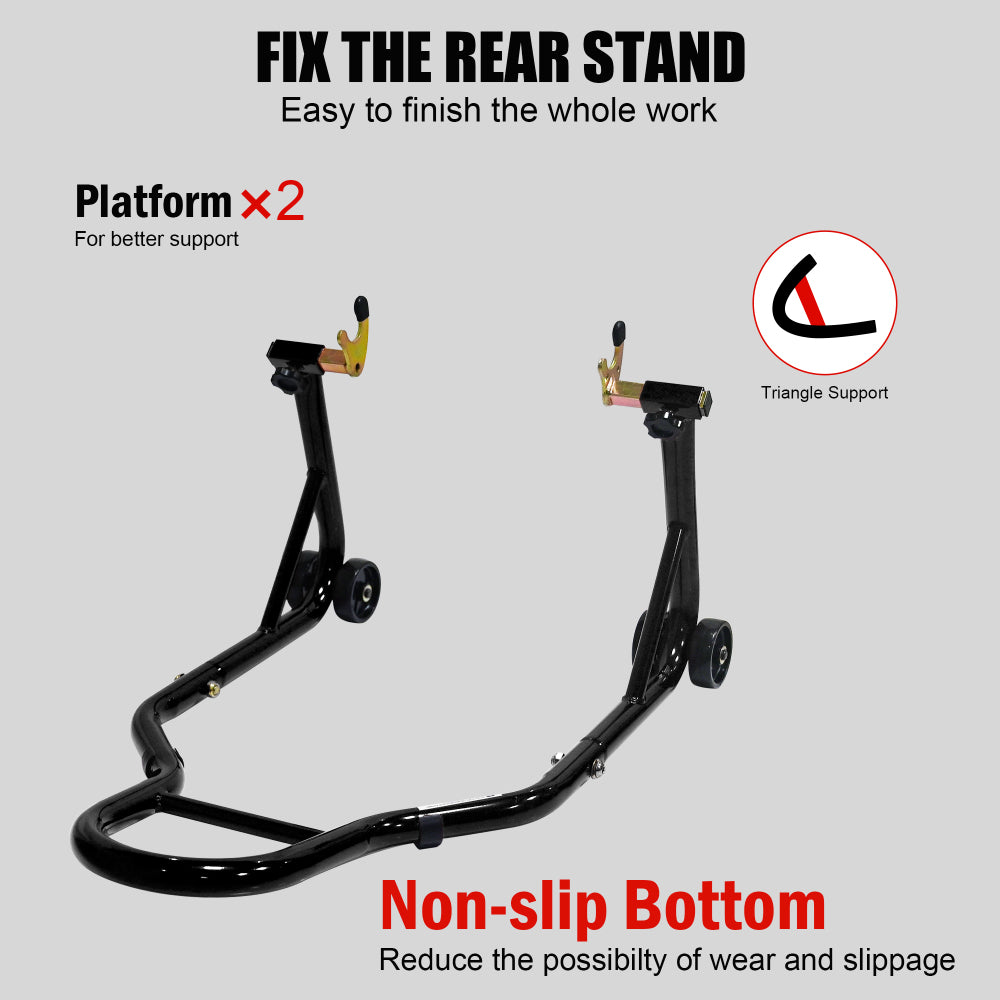 Motorcycle Stand Lift 440lbs Front Rear Combo Stand Lift Stand Front Wheel Fork Stand Rear U+K Fork Swingarm Spool Stand Compatible with Most Yamaha Honda Kawasaki Suzuki Motorcycles-- Black