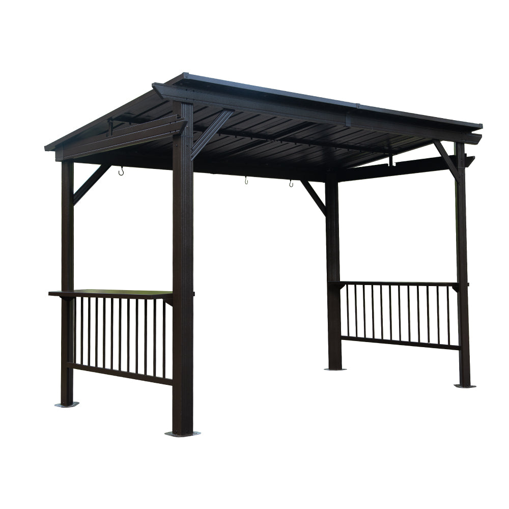 8×5FT Hardtop Grill Gazebo, Outdoor BBQ Gazebo w/Galvanized Steel Double Roof, Permanent Sun Shade Grill Canopy Shelter with 2 Side Shelves and Ceiling Hook for Patio Deck Yard Garden (Grey)