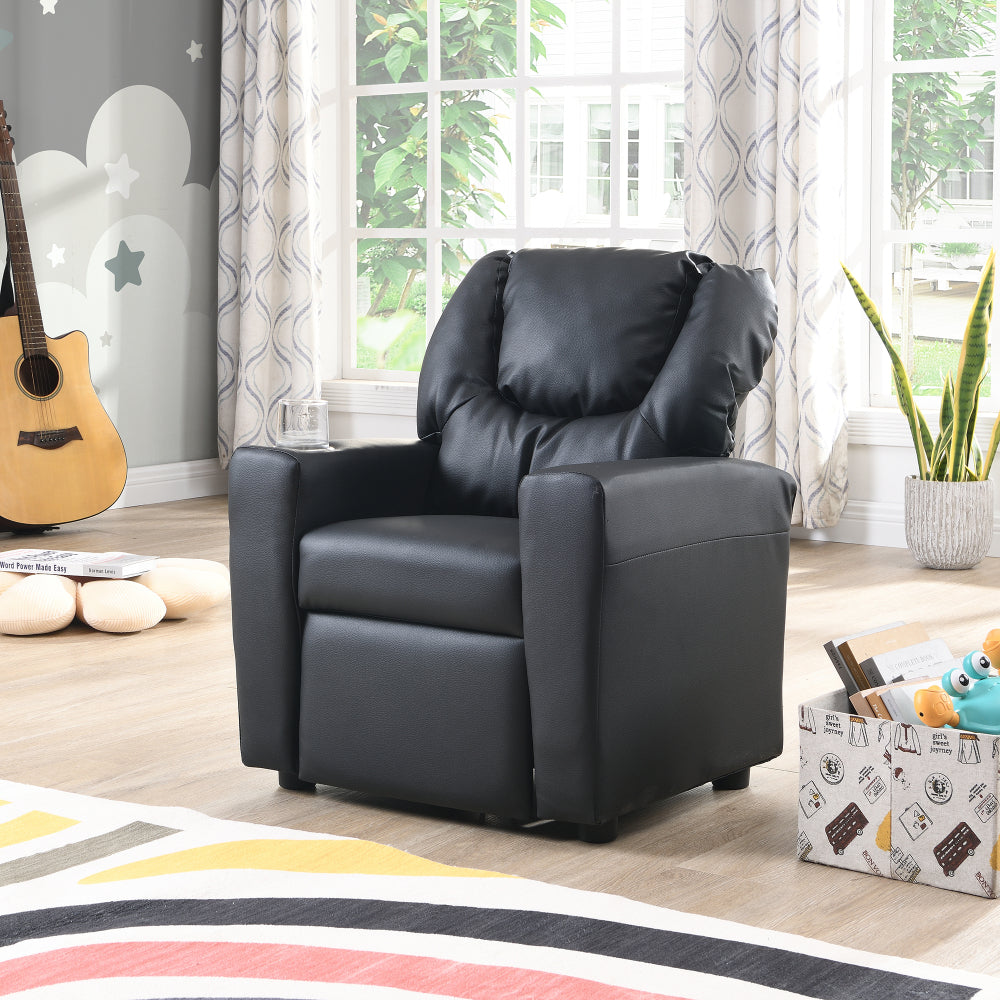 Kids Recliner Chair, Kids Upholstered Couch with Two Cup Holder, Footrest, Backrest, Toddlers Velvet Recliner with Headrest and Footrest