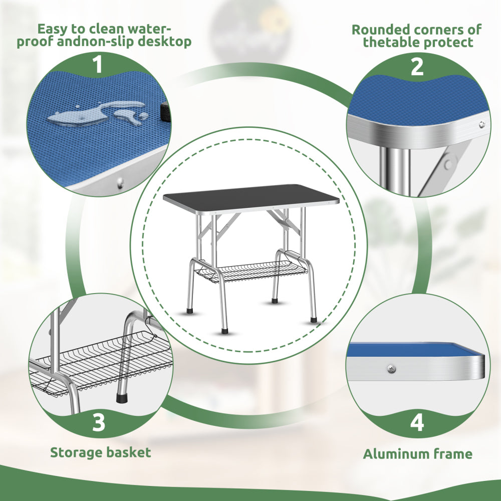 42 Inch Foldable Dog Grooming Table for Home with Adjustable Arm, Noose, Non-Slip Surface, and Storage Mesh Tray