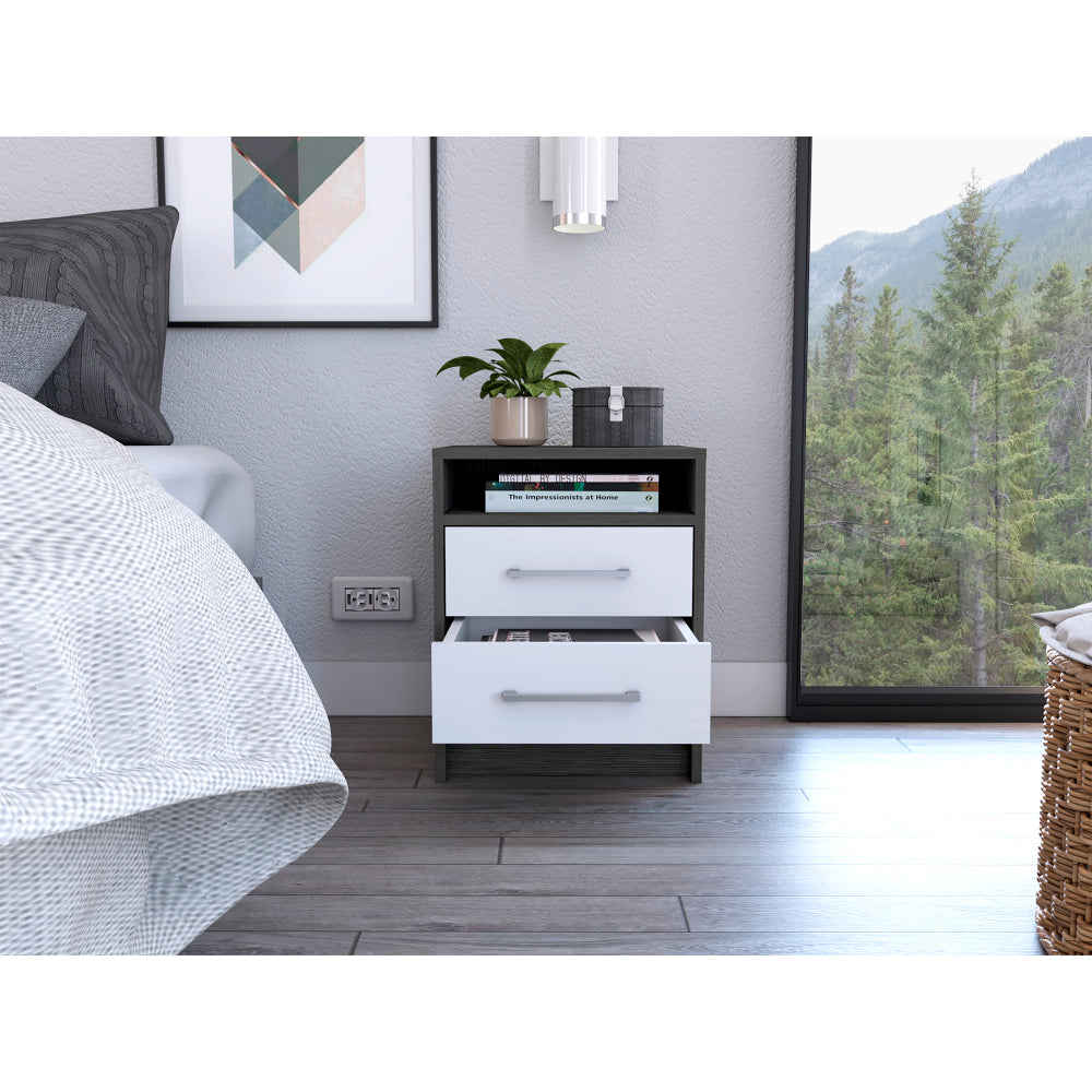 Philadelphia Nightstand, Two Drawers, Concealed Shelf