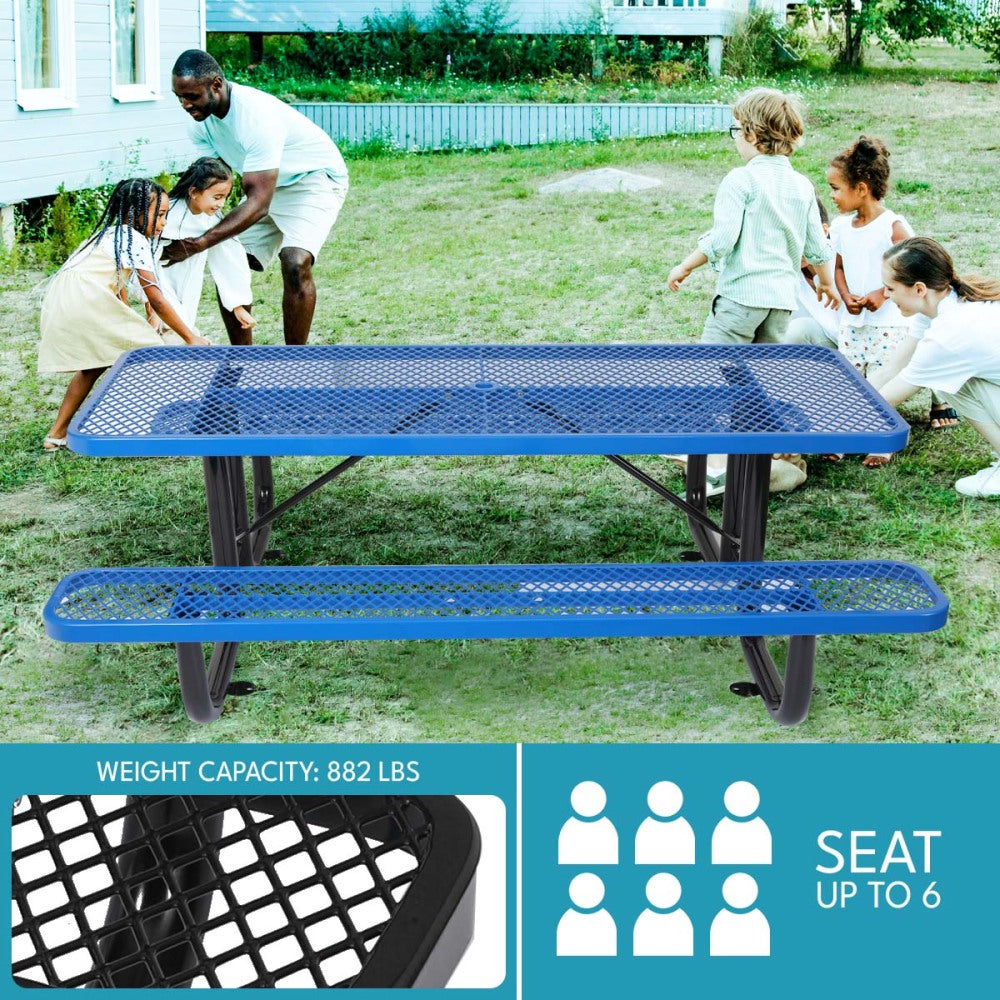 6 ft. Rectangular Outdoor Steel Picnic Table with umbrella pole in Blue