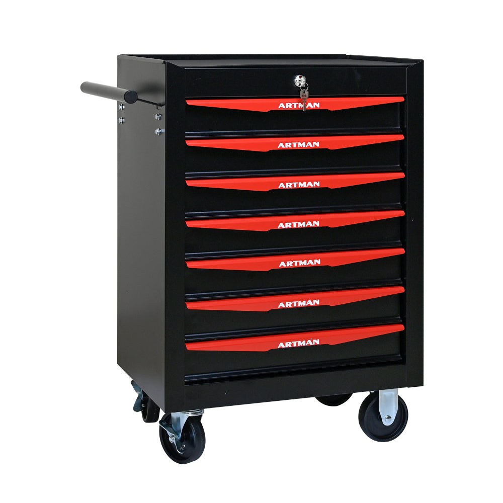 Rolling Metal Tool Chest with 7 Drawers, 20" 7-Drawer Tool Chest Cabinet with Ball Bearing Drawer Slides, Steel Tool Storage Box Organizer -Red&Black