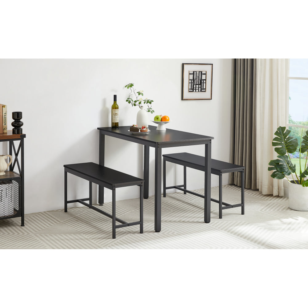 Dining Table Set, Bar Table with 2 Dining Benches, Kitchen Table Counter with Chairs, Industrial for Kitchen Breakfast Table, Living Room, Party Room, Black , 43.3″L x23.6″W x 29.9″H